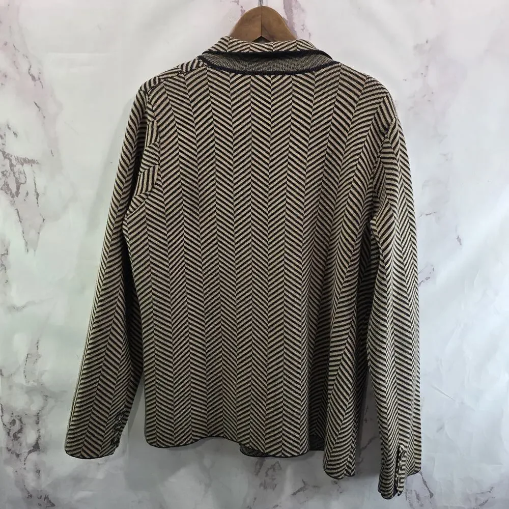 Evereve Jacket Womens XL Brown Black Long Sweater Blazer Knit Striped